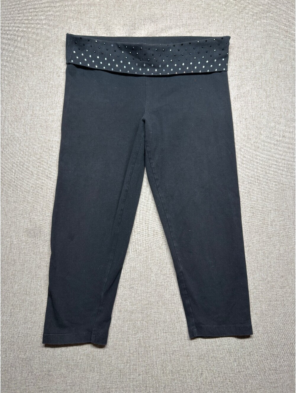 Victoria's Secret M Black Rhinestone Foldover Waist Crop Leggings Y2K Yoga